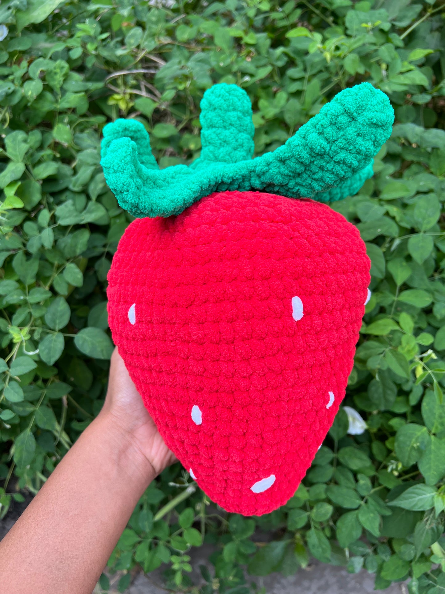Handmade Jumbo strawberry plush pillow in India (red)
