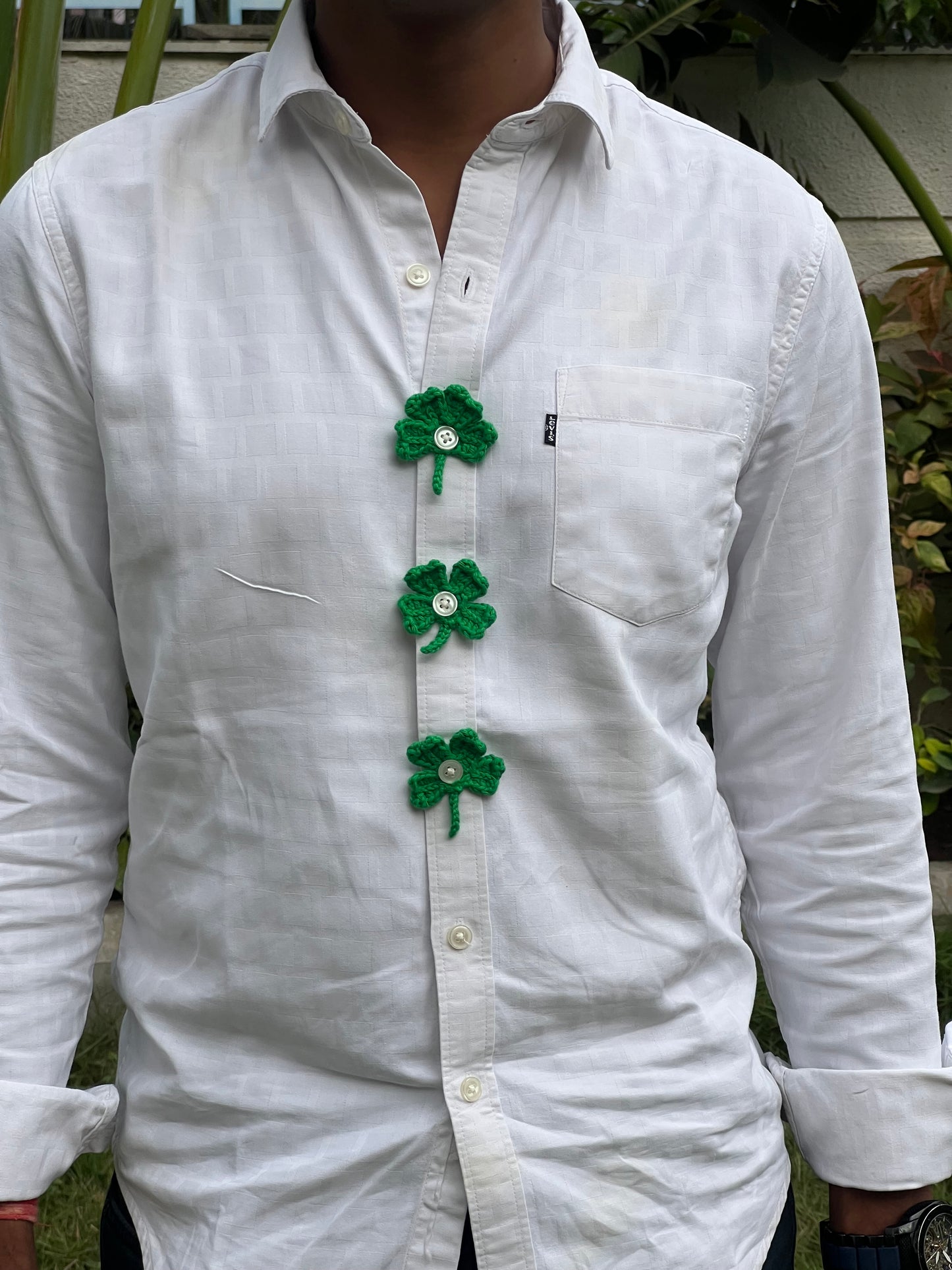 Lucky four clover leaf crochet button accessory (handmade)