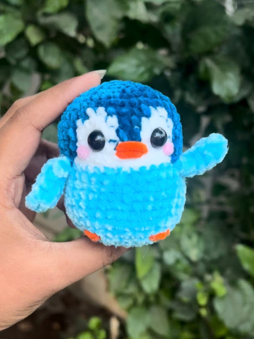 Handmade crochet penguin collectible plushie doll in India (blue,white)