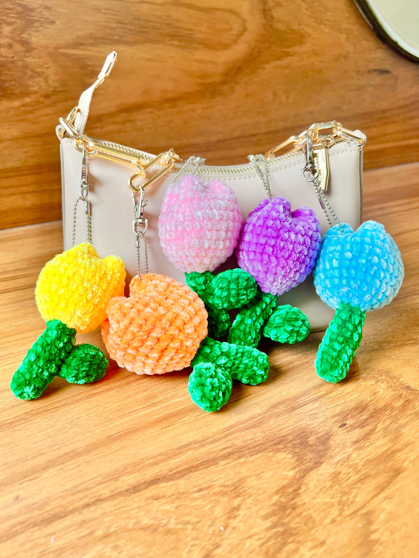 Handmade tulip keychain / bag charm in India