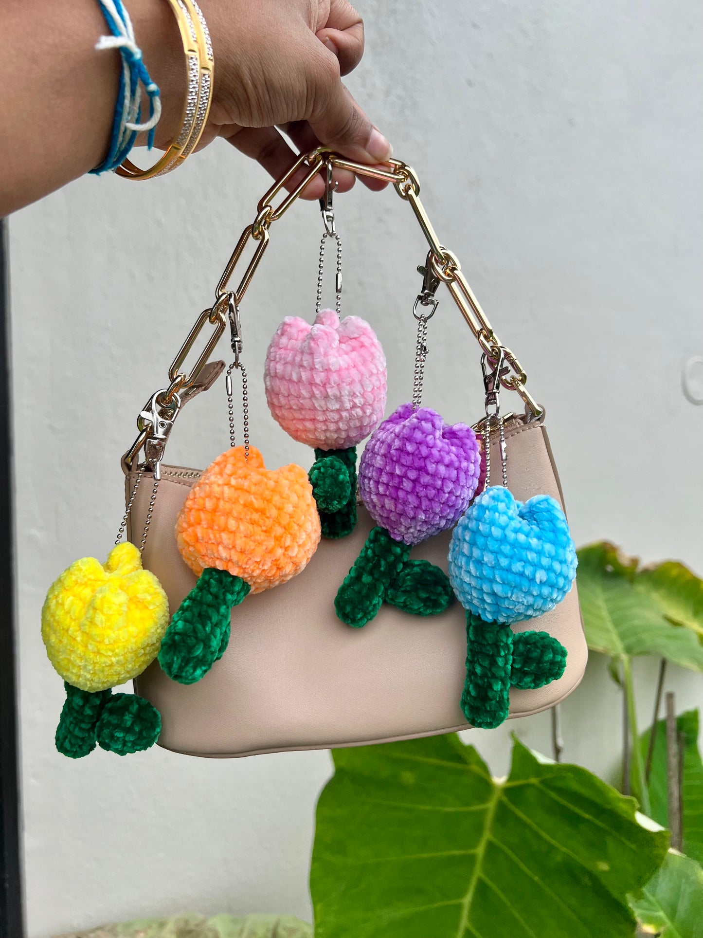 Handmade tulip keychain / bag charm in India
