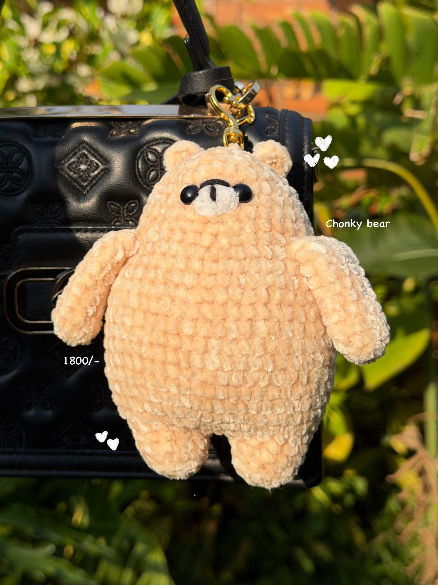 Chonky polar bear handmade crochet bag charm keychain in India