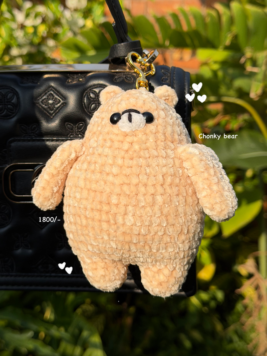 Chonky polar bear handmade crochet bag charm keychain in India