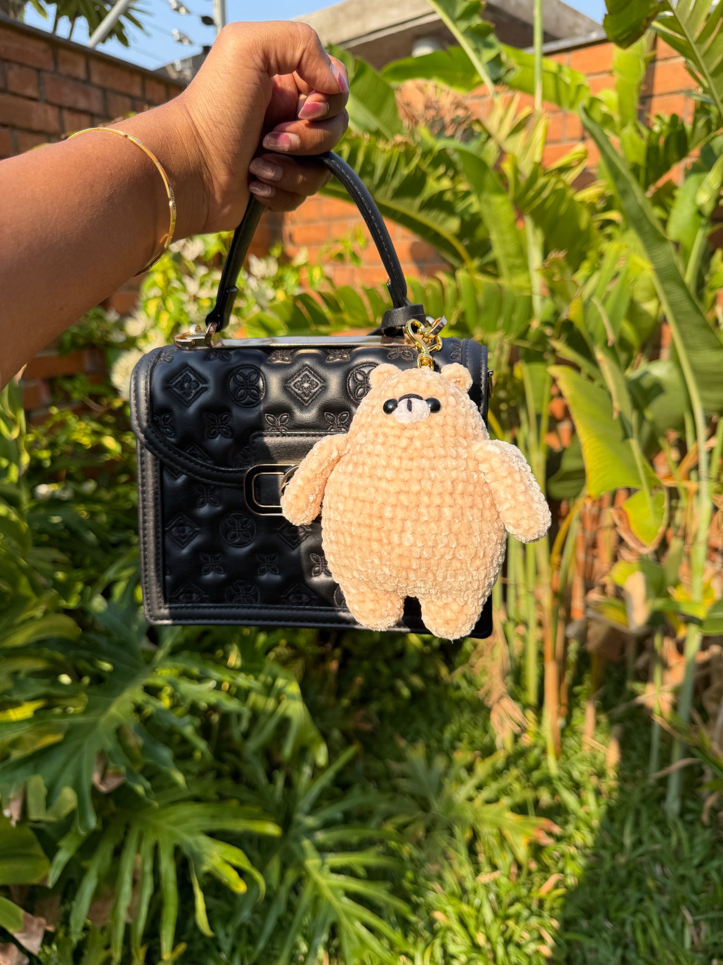 Chonky polar bear handmade crochet bag charm keychain in India